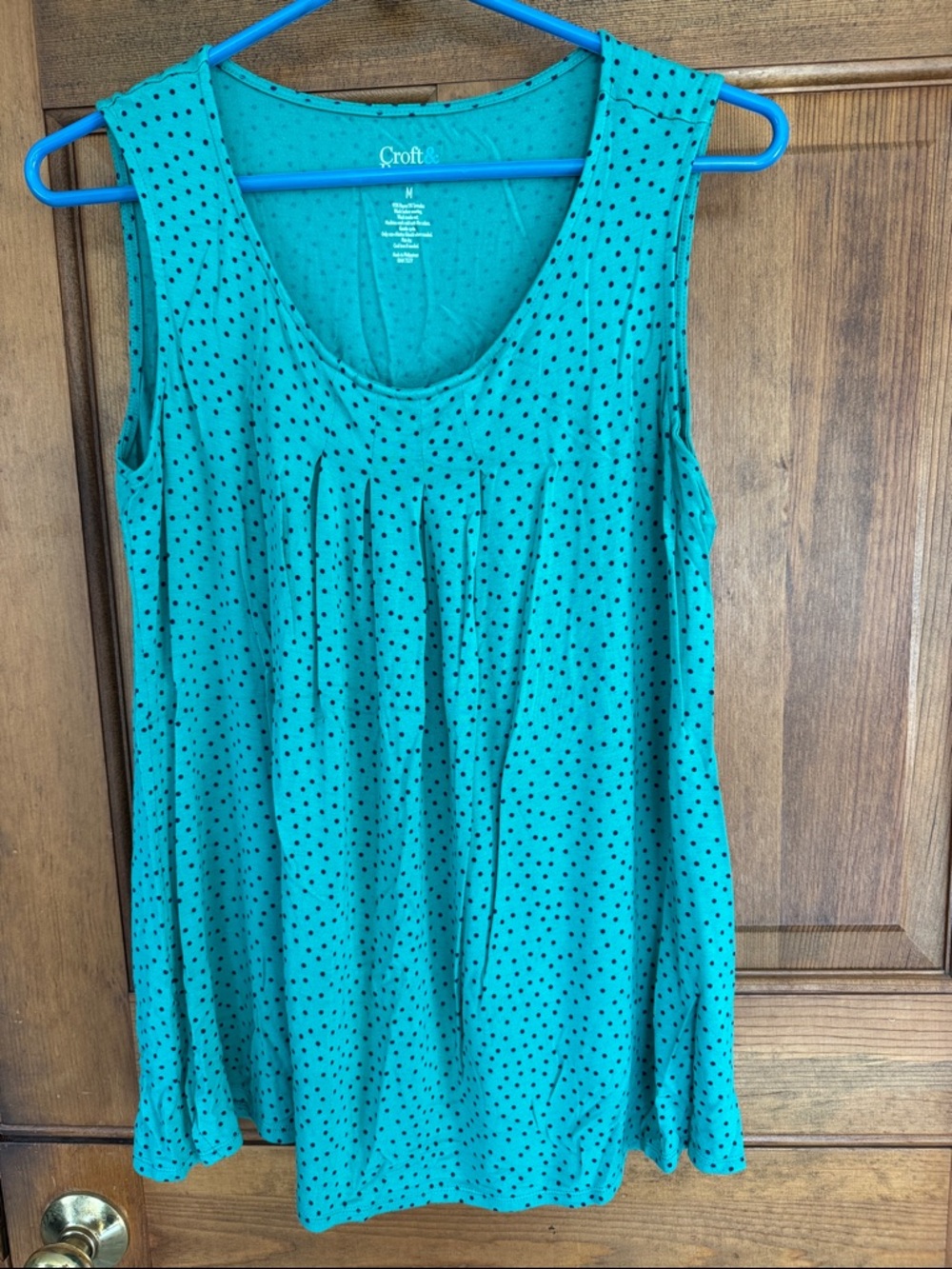 croft & barrow Teal Tank Top with Black Polka Dots